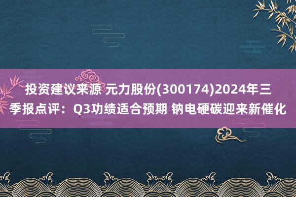 投资建议来源 元力股份(300174)2024年三季报点评：Q3功绩适合预期 钠电硬碳迎来新催化