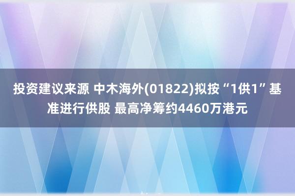 投资建议来源 中木海外(01822)拟按“1供1”基准进行供股 最高净筹约4460万港元