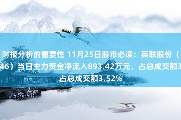 财报分析的重要性 11月25日股市必读：英联股份（002846）当日主力资金净流入893.42万元，占总成交额3.52%