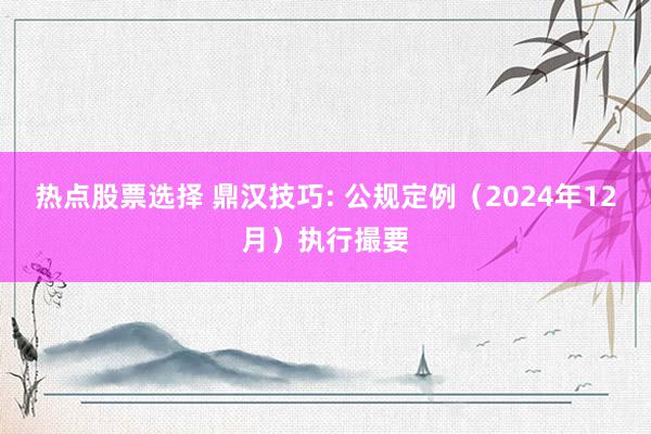 热点股票选择 鼎汉技巧: 公规定例（2024年12月）执行撮要