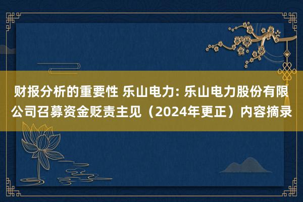 财报分析的重要性 乐山电力: 乐山电力股份有限公司召募资金贬责主见（2024年更正）内容摘录