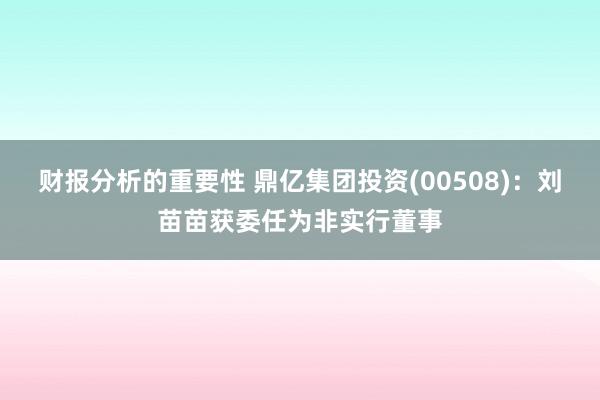 财报分析的重要性 鼎亿集团投资(00508)：刘苗苗获委任为非实行董事