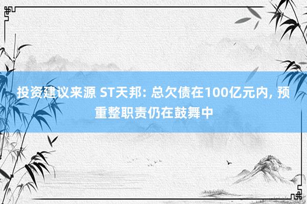 投资建议来源 ST天邦: 总欠债在100亿元内, 预重整职责仍在鼓舞中