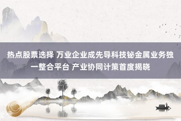 热点股票选择 万业企业成先导科技铋金属业务独一整合平台 产业协同计策首度揭晓