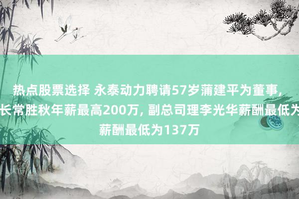 热点股票选择 永泰动力聘请57岁蒲建平为董事, 副董事长常胜秋年薪最高200万, 副总司理李光华薪酬最低为137万