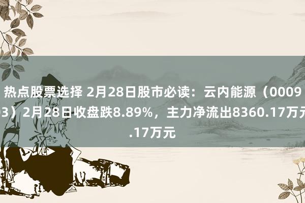 热点股票选择 2月28日股市必读：云内能源（000903）2月28日收盘跌8.89%，主力净流出8360.17万元