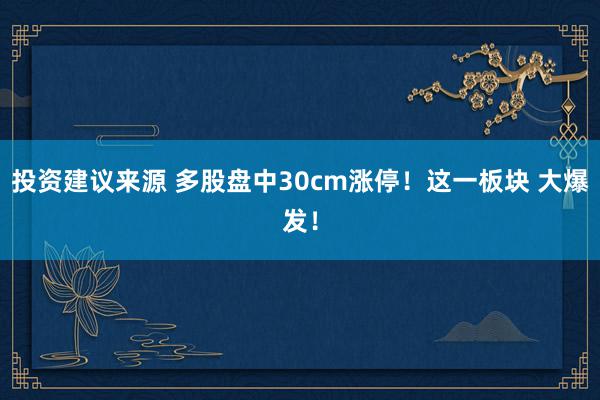 投资建议来源 多股盘中30cm涨停！这一板块 大爆发！