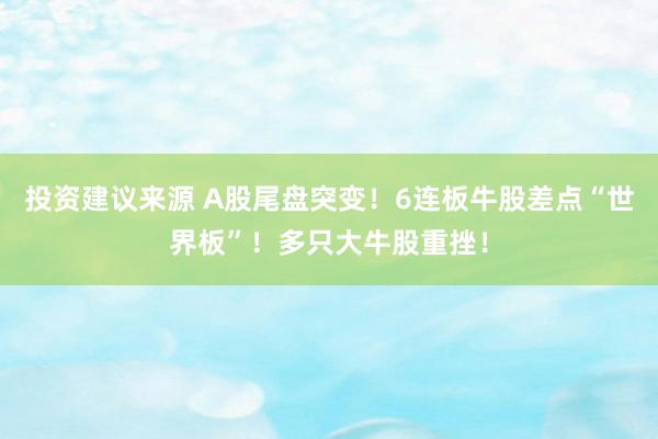 投资建议来源 A股尾盘突变！6连板牛股差点“世界板”！多只大牛股重挫！