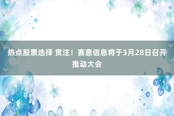 热点股票选择 贯注！赛意信息将于3月28日召开推动大会